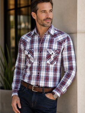 🔷 Au Noir Plaid & Paisley Button Down | Blue/Red/White | Size M - 100% Cotton